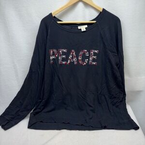Style Co Peace Embellished Sweatshirt Black Long Sleeve Women Size 3X